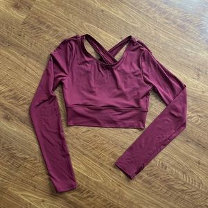 Burgundy Athletic Long Sleeve Crop Top